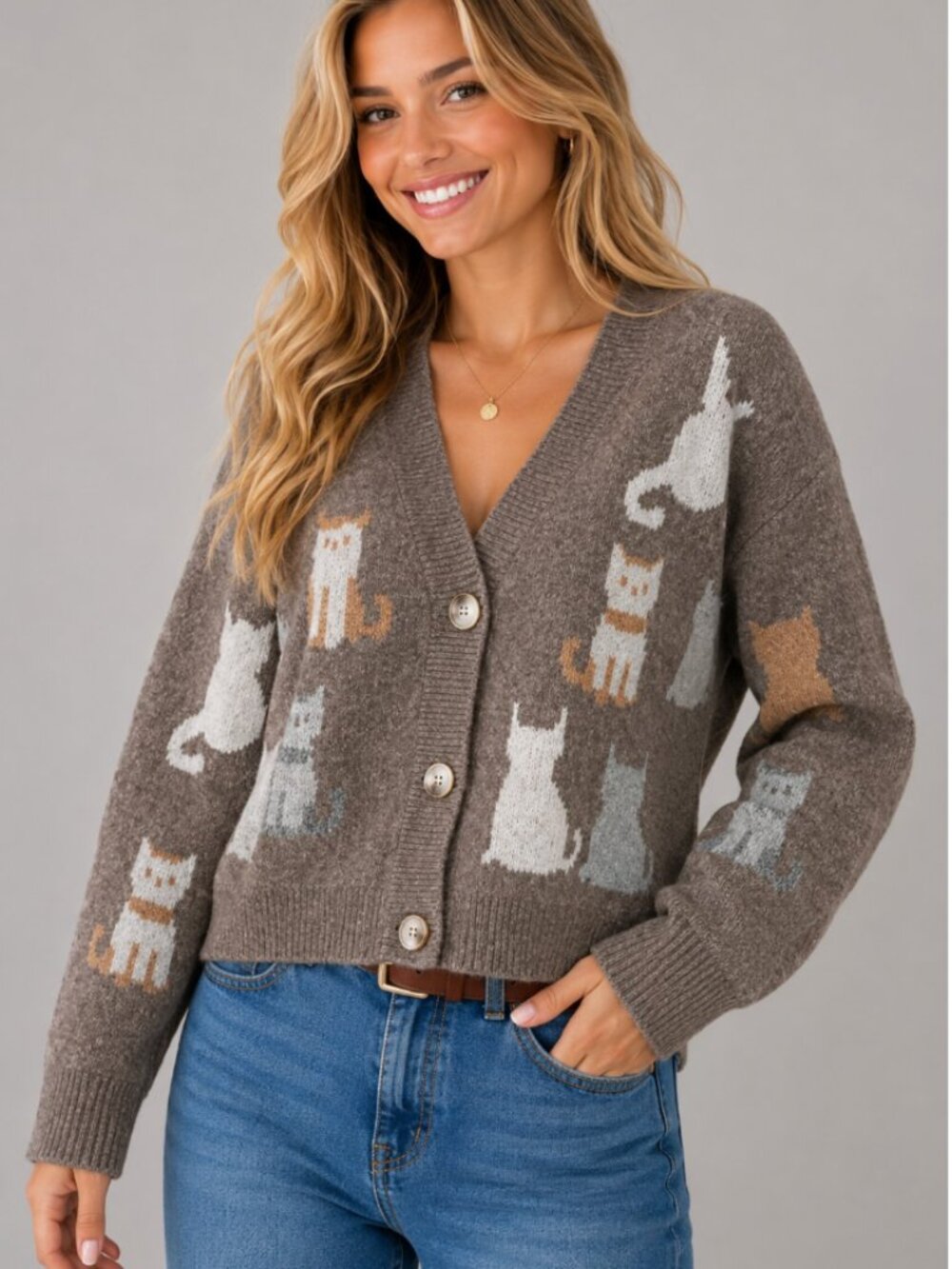 Dreamers Soft Cat Sweater Monogram Fun CARDIGAN New